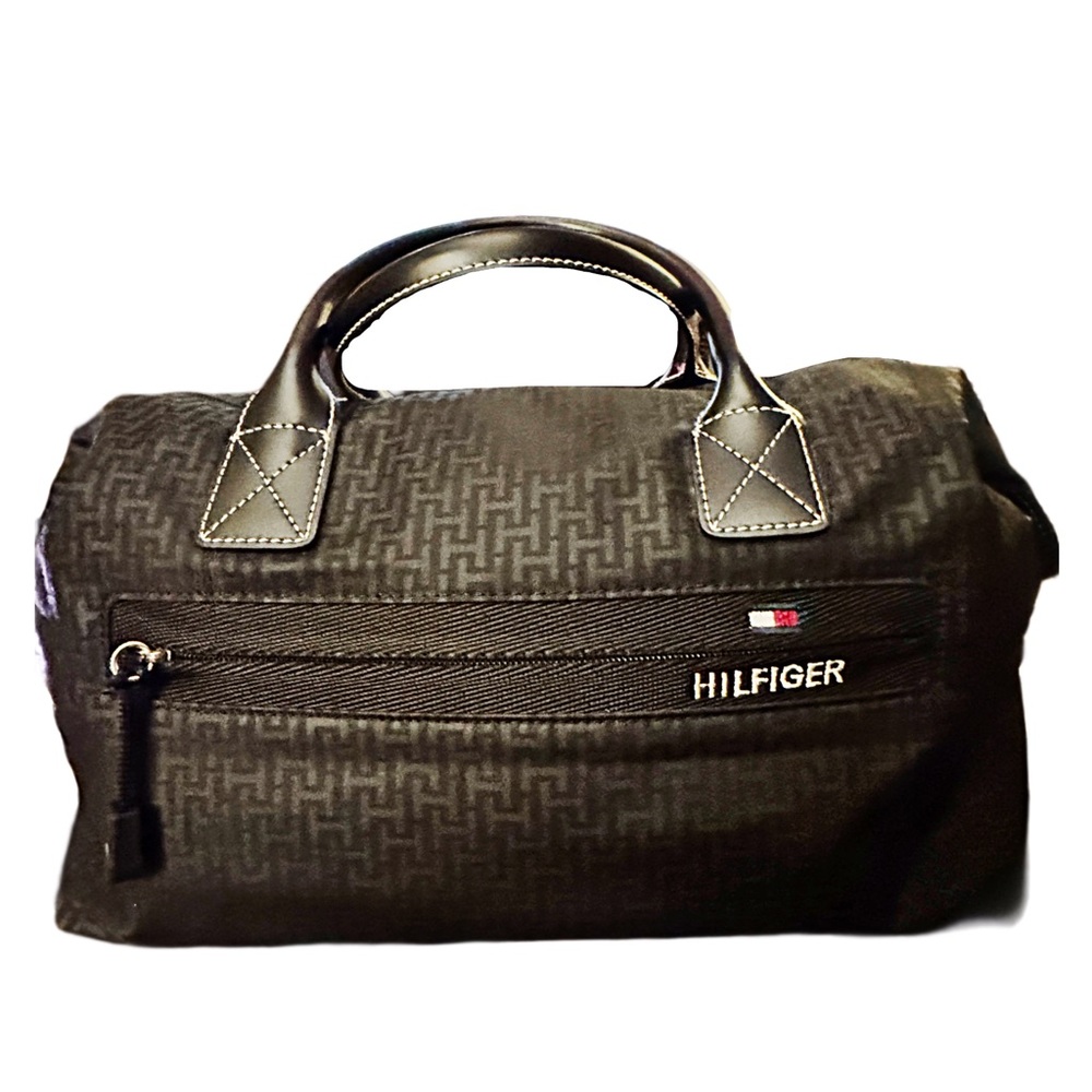 VTG Y2K Black Tommy Hilfiger Double Leather Top Handle Monogram Satchel